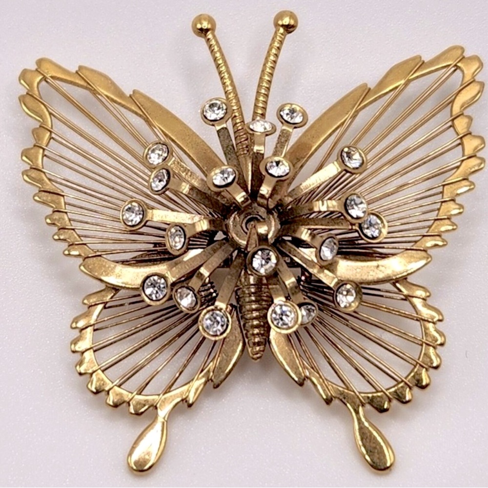 NEW Gorgeous MONET Butterfly Brooch in Gold Tones and Crystals